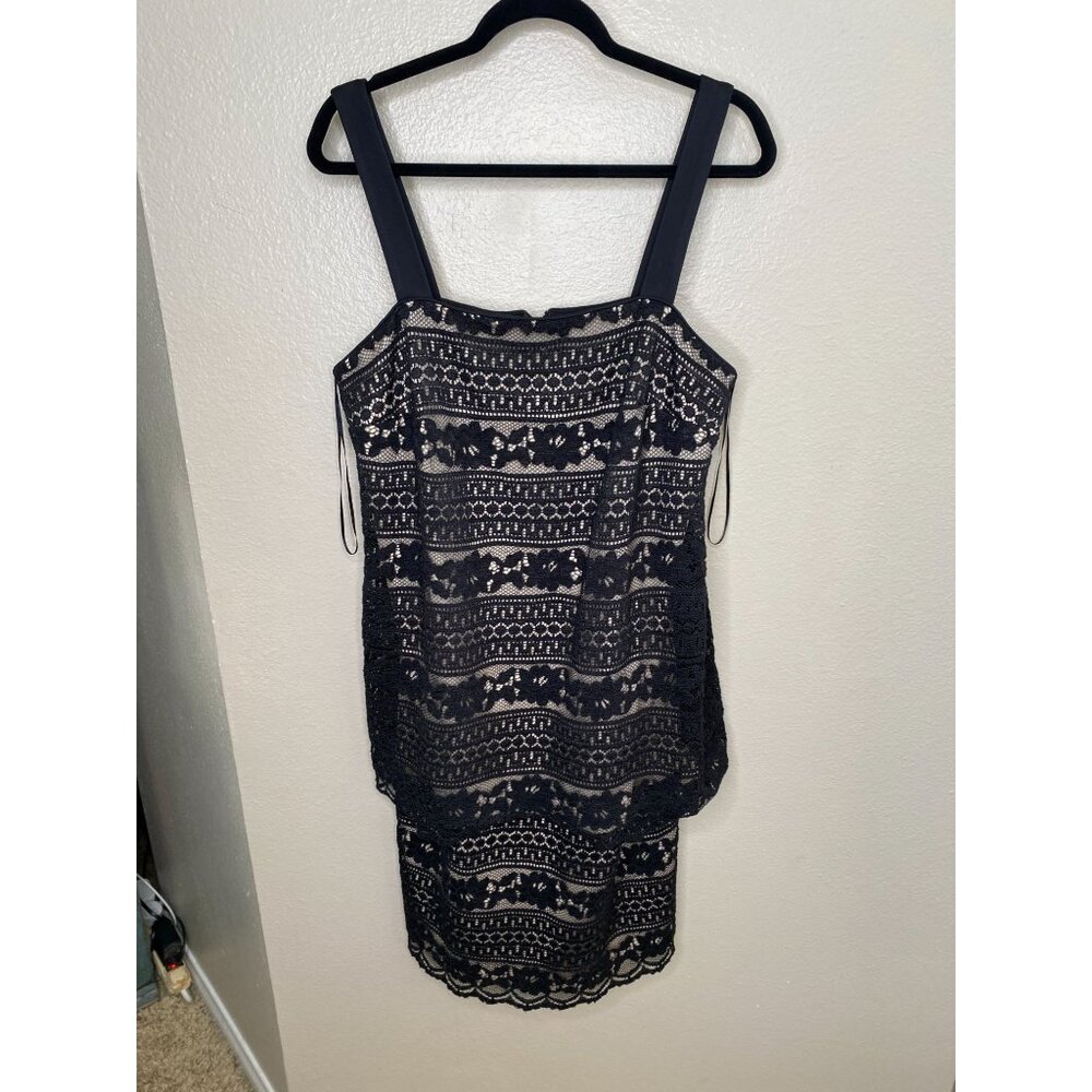 R&M Richards Womans Black Lace Overlay Dress Plus Size 14W‎ Sleeveless polyester